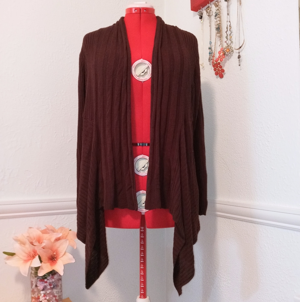 Dressbarn Brown Cardigan Sz 22/24 Crochet Detail